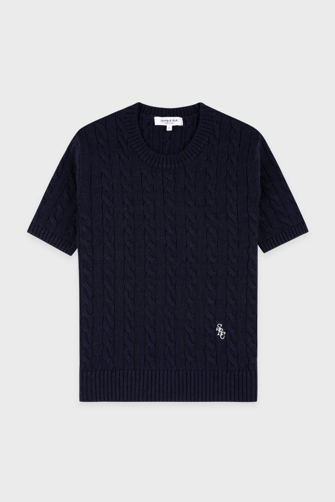 Sporty &amp; Rich SRC Cotton Cable Knit SS Sweater Dark Navy