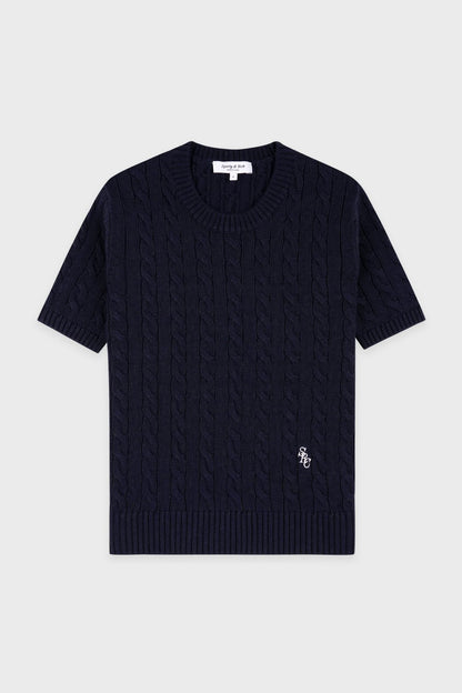 Sporty &amp; Rich SRC Cotton Cable Knit SS Sweater Dark Navy