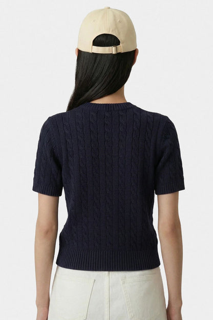 Sporty &amp; Rich SRC Cotton Cable Knit SS Sweater Dark Navy