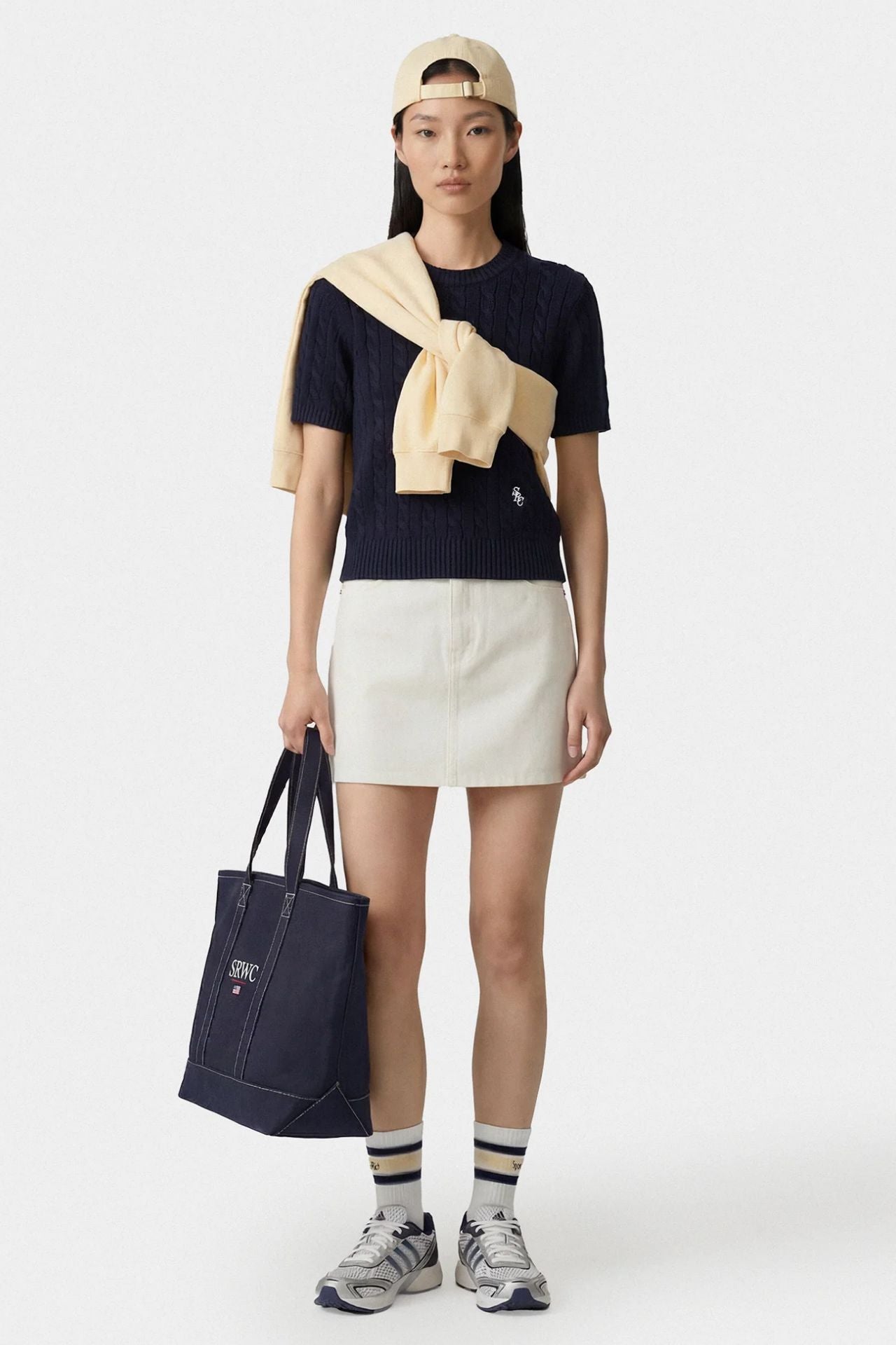 Sporty &amp; Rich SRC Cotton Cable Knit SS Sweater Dark Navy