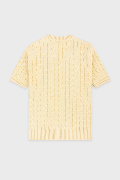 Sporty &amp; Rich SRC Cotton Cable Knit SS Sweater Almond