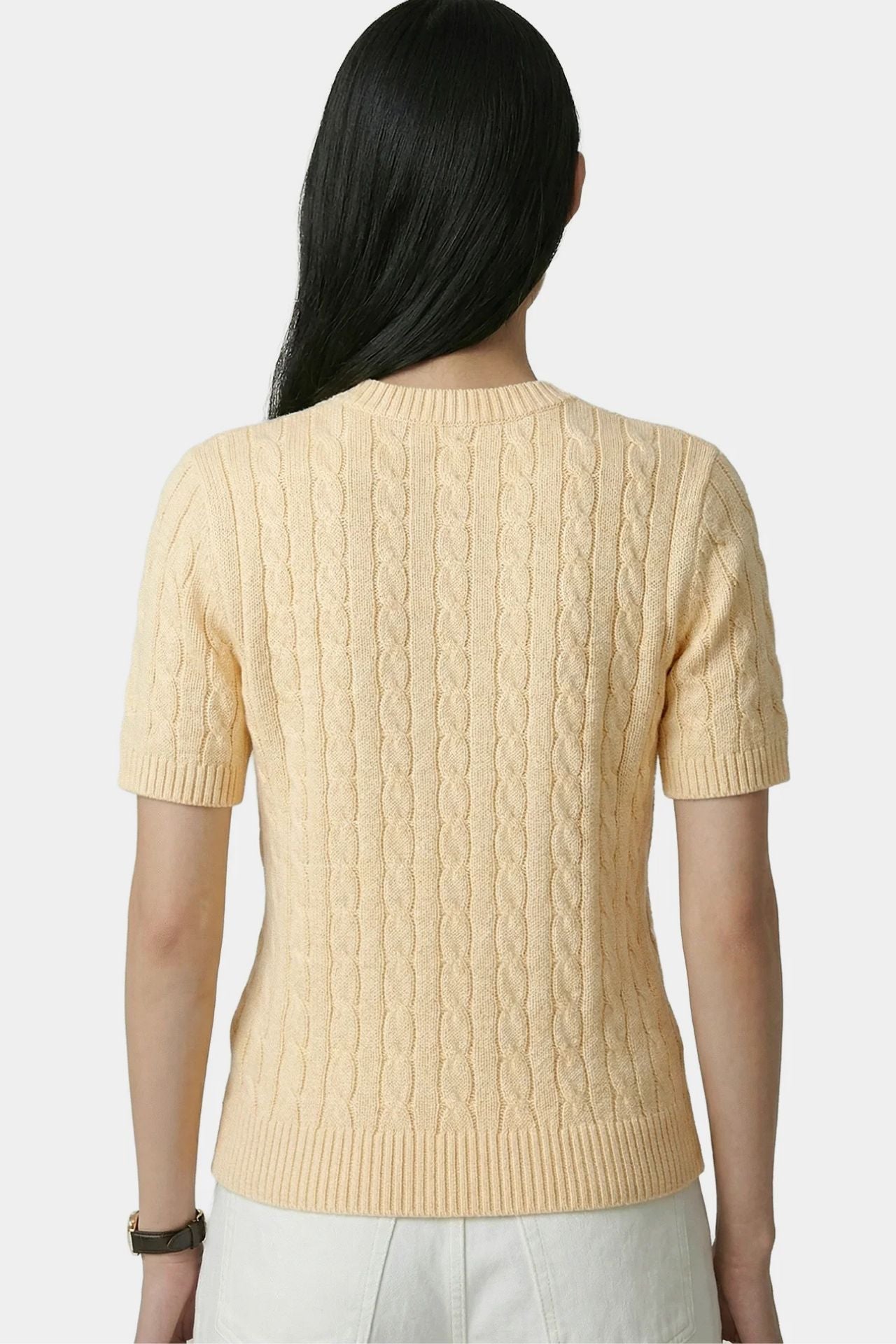Sporty &amp; Rich SRC Cotton Cable Knit SS Sweater Almond
