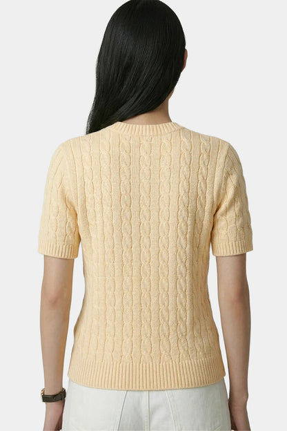 Sporty &amp; Rich SRC Cotton Cable Knit SS Sweater Almond