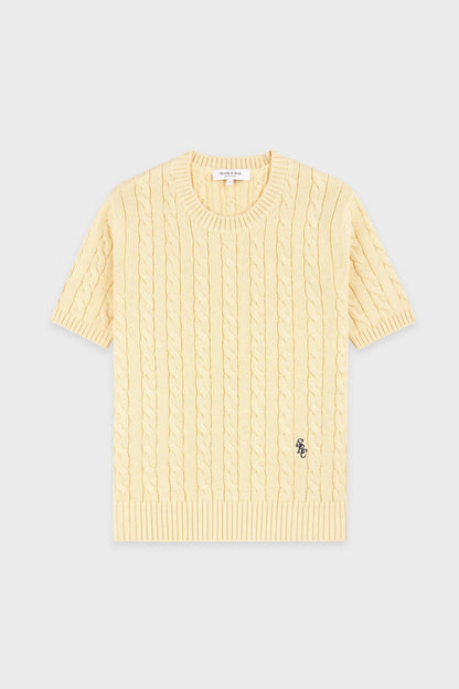 Sporty &amp; Rich SRC Cotton Cable Knit SS Sweater Almond