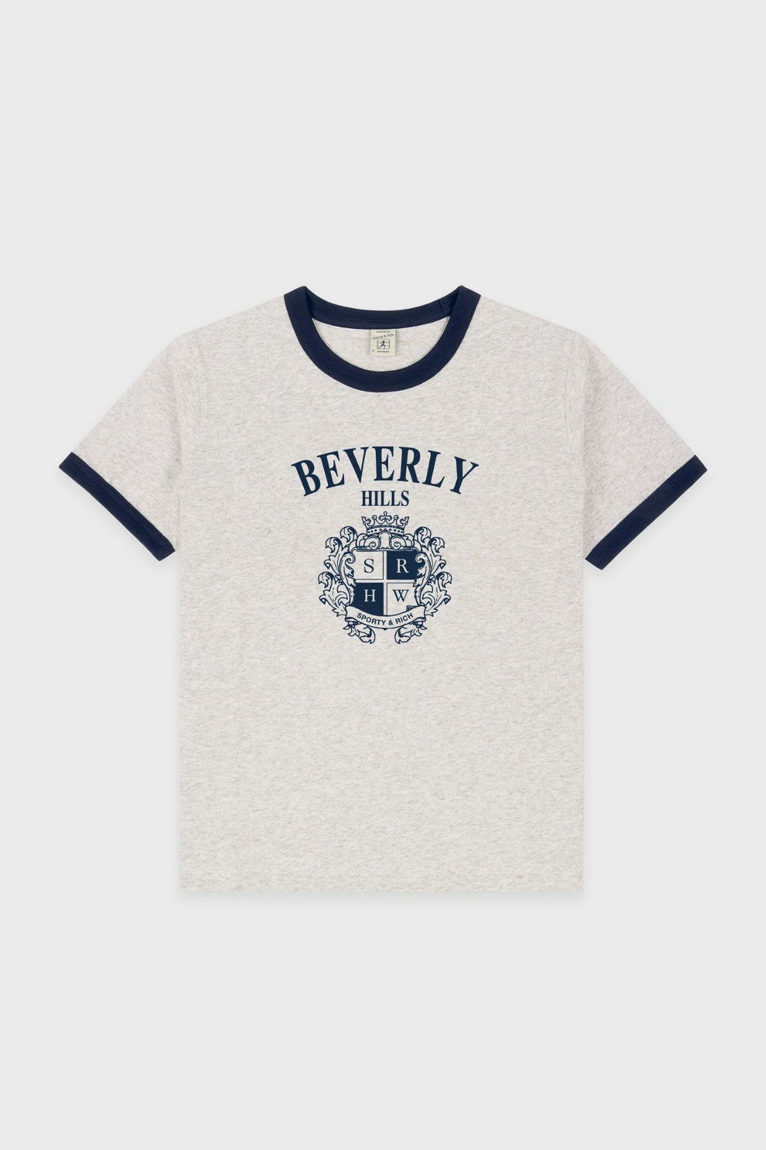 Sporty &amp; Rich BH Crest Soft Ringer Tee Heather Grey &amp; Dark Navy