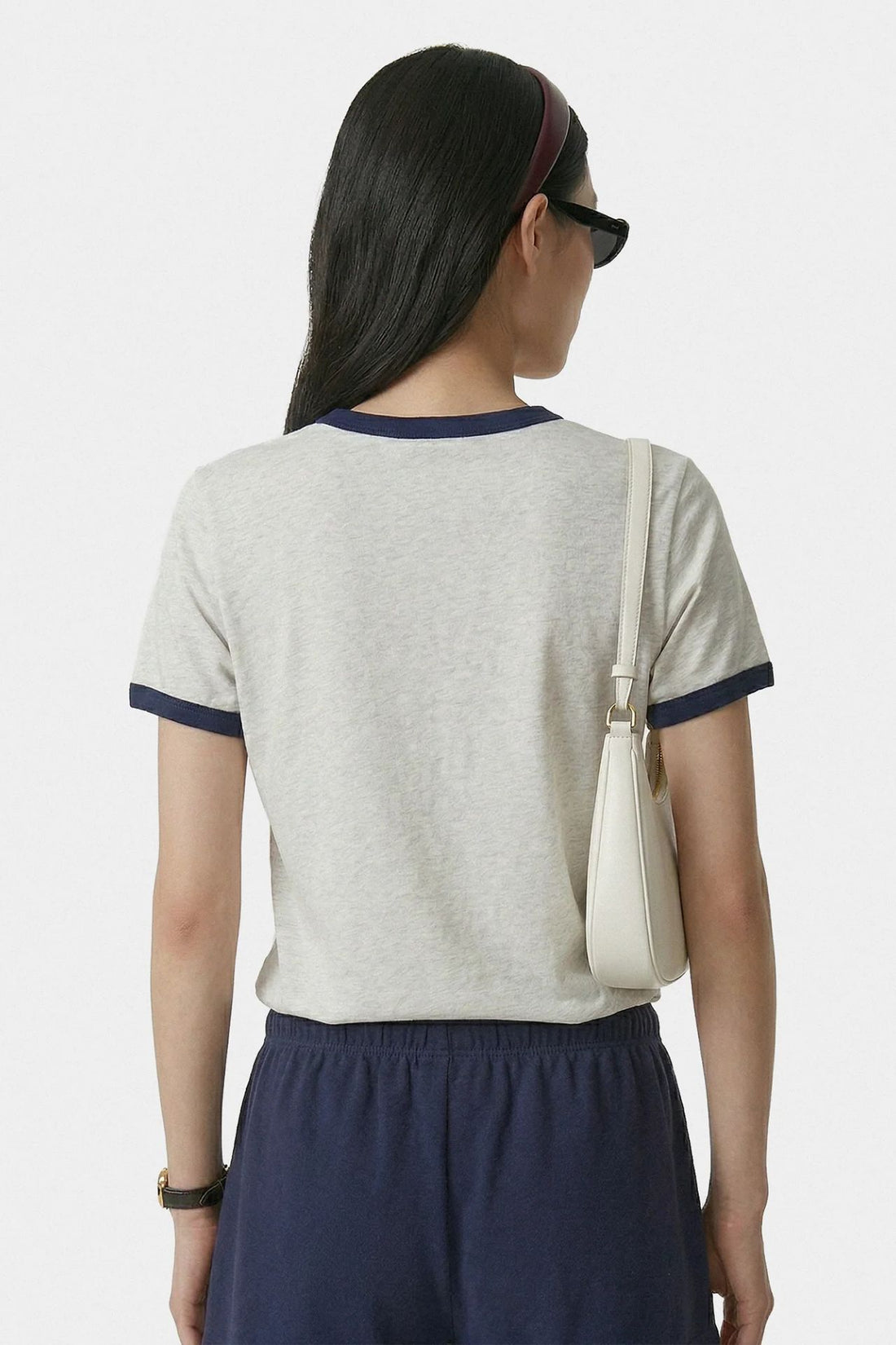 Sporty &amp; Rich BH Crest Soft Ringer Tee Heather Grey &amp; Dark Navy