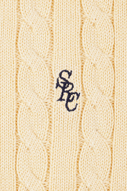 Sporty &amp; Rich SRC Cotton Cable Knit SS Sweater Almond
