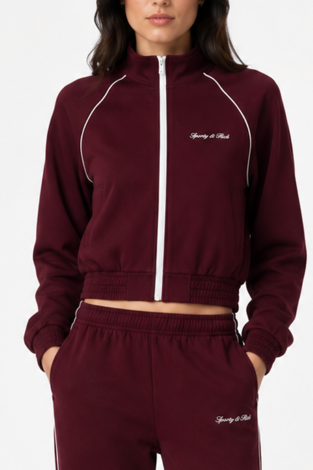 Sporty &amp; Rich Signature Logo Retro Track Jacket Bordeaux White