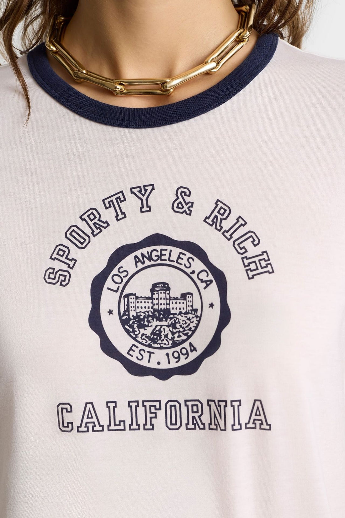 Sporty &amp; Rich California Emblem Soft Ringer Tee White Dark Navy