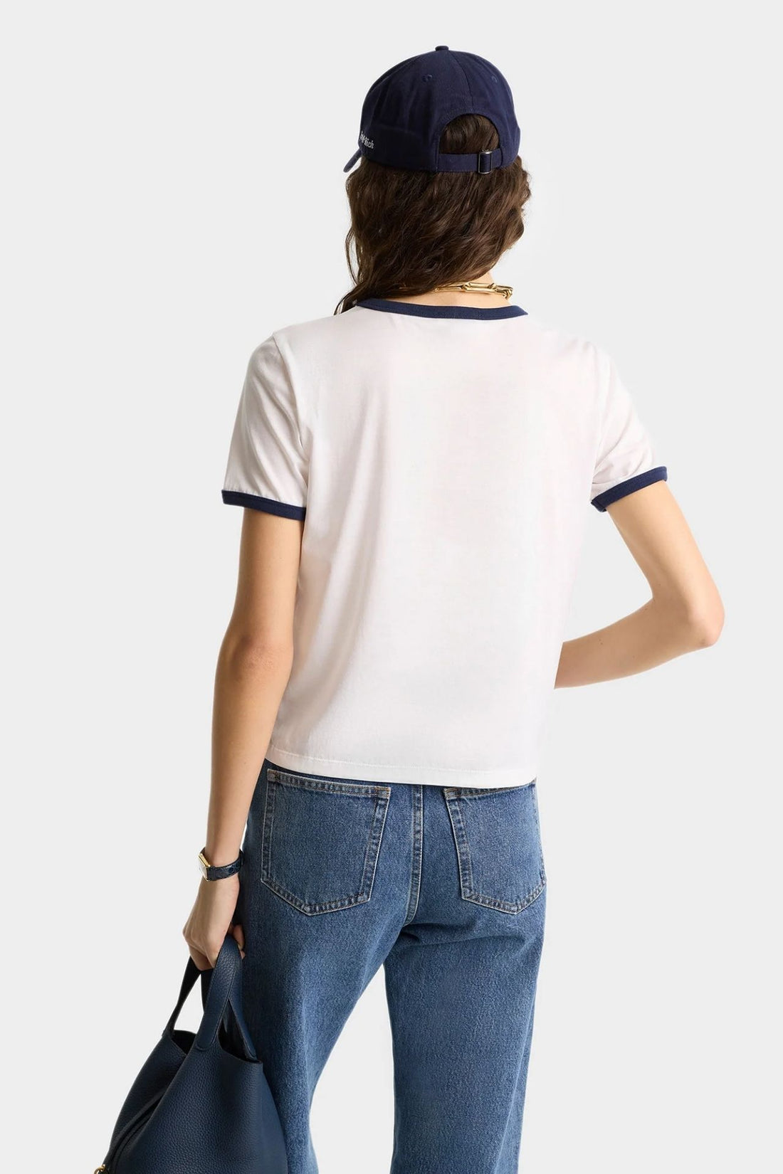 Sporty &amp; Rich California Emblem Soft Ringer Tee White Dark Navy