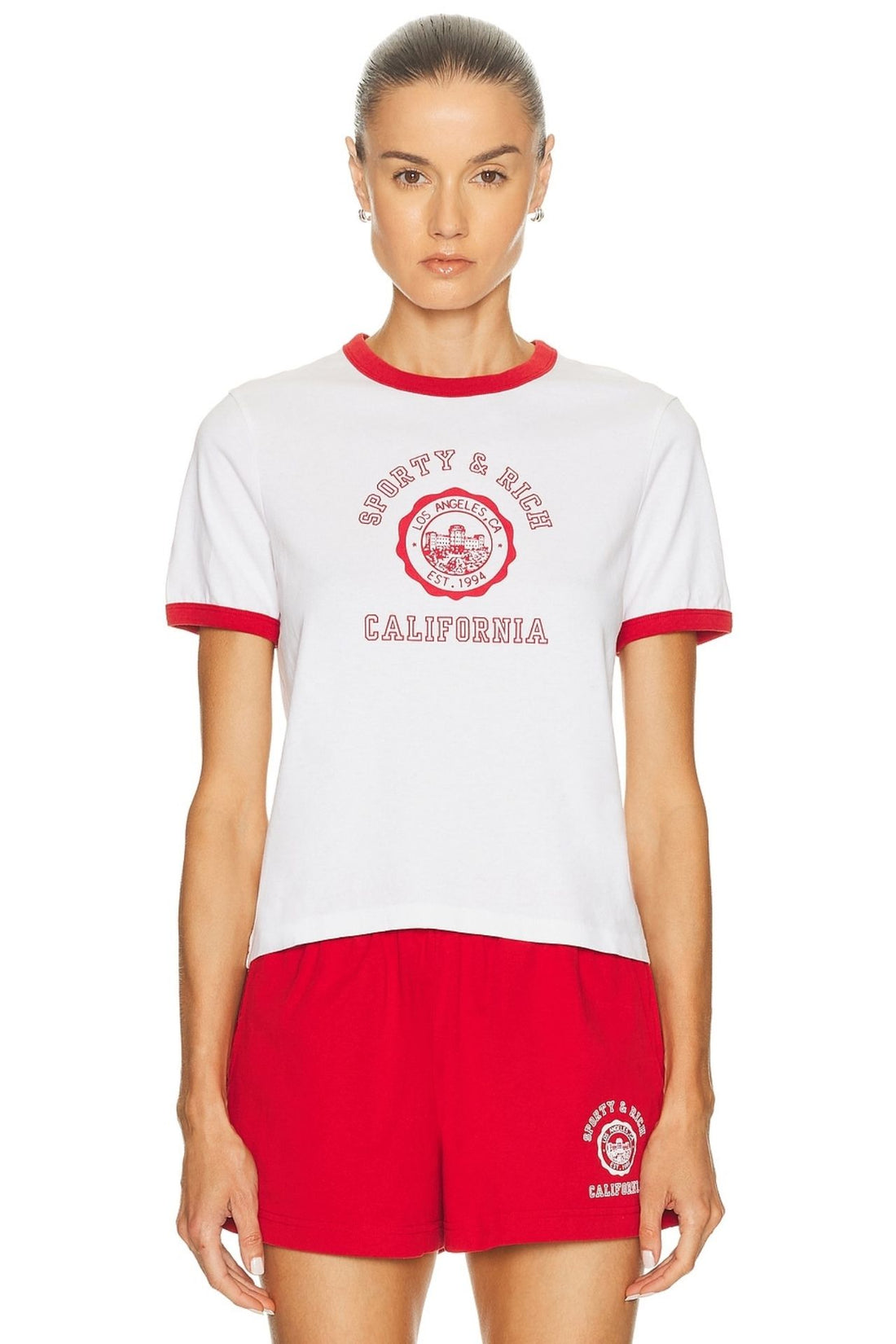 Sporty &amp; Rich California Emblem Soft Ringer Tee White Ruby