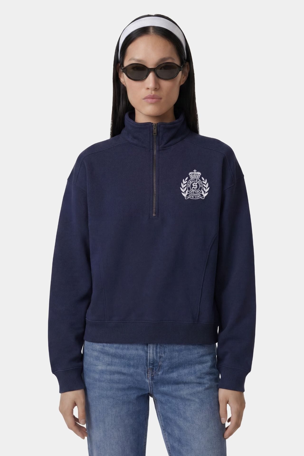 Sporty & Rich NY Crest Quarter Zip – Dark Navy | Tuchuzy