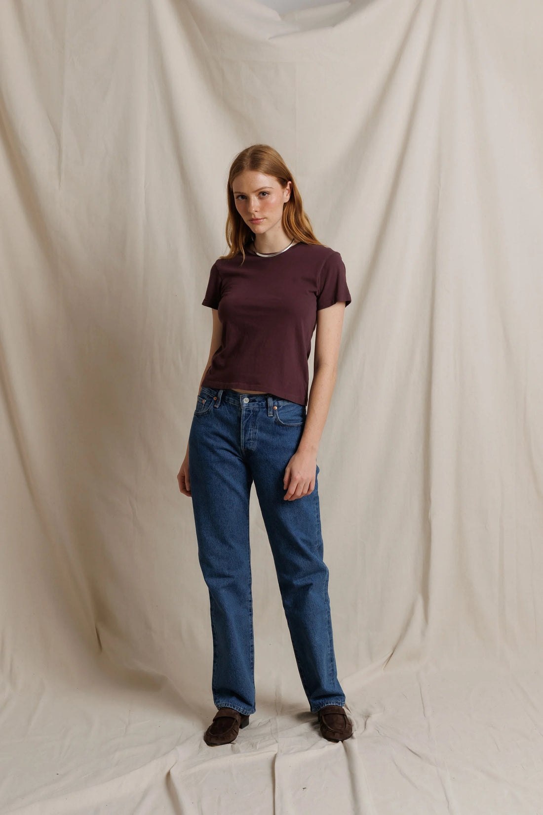 Perfect White Tee Lisa Recycle Cotton Slim Crew Tee Cherry Lacquer