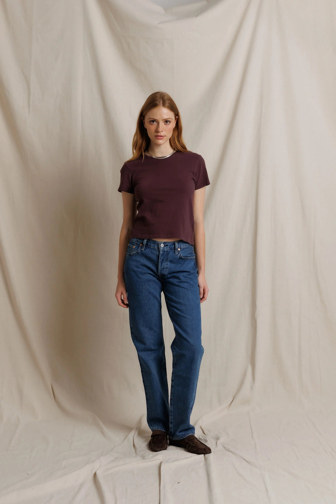 Perfect White Tee Lisa Recycle Cotton Slim Crew Tee Cherry Lacquer