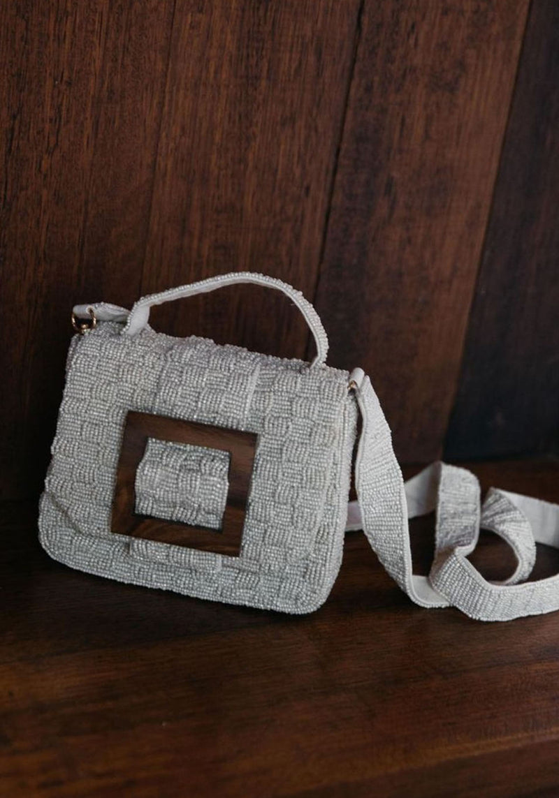 UNCOVERED LAYERS BEADED BAG WHITE