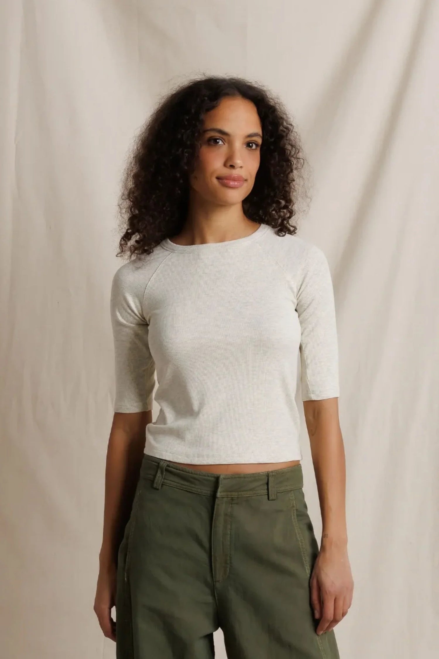 Perfect White Tee Amelia Short Sleeve Luxe Rib Oatmeal Ash