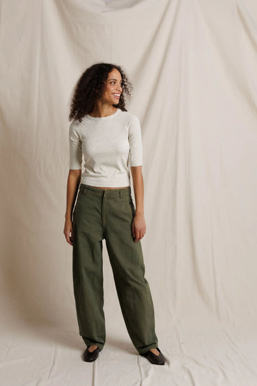 Perfect White Tee Amelia Short Sleeve Luxe Rib Oatmeal Ash