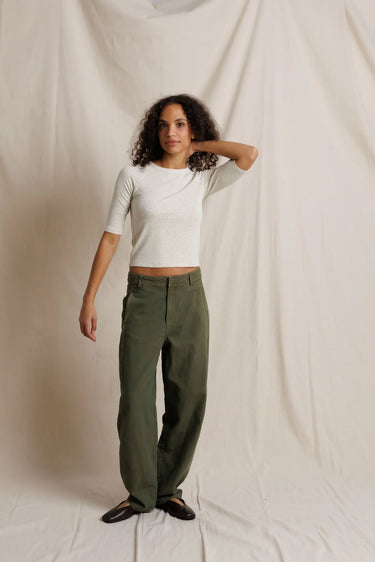 Perfect White Tee Amelia Short Sleeve Luxe Rib Oatmeal Ash