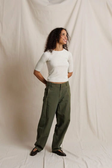 Perfect White Tee Amelia Short Sleeve Luxe Rib Oatmeal Ash