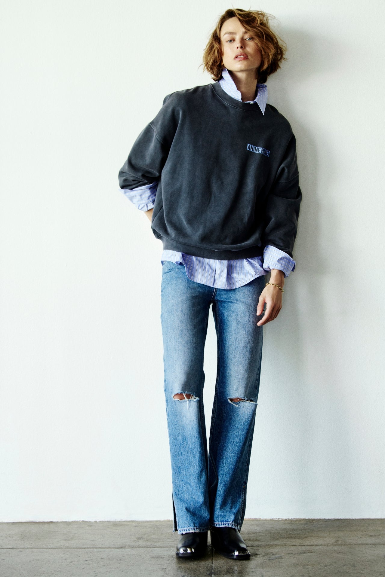 Anine Bing Miles Sweatshirt Palm Washed Black