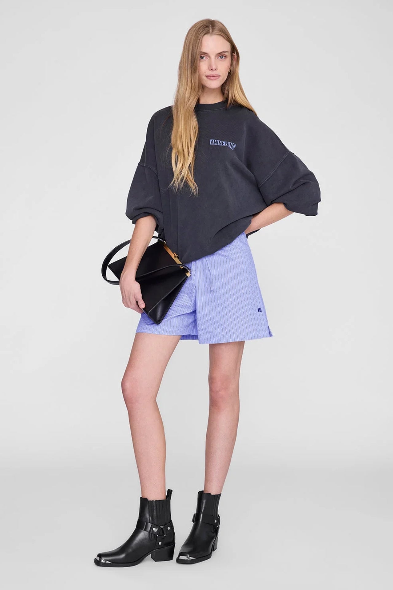 Anine Bing Miles Sweatshirt Palm Washed Black