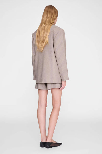 Anine Bing Brice Short Taupe Blue Pinstripe