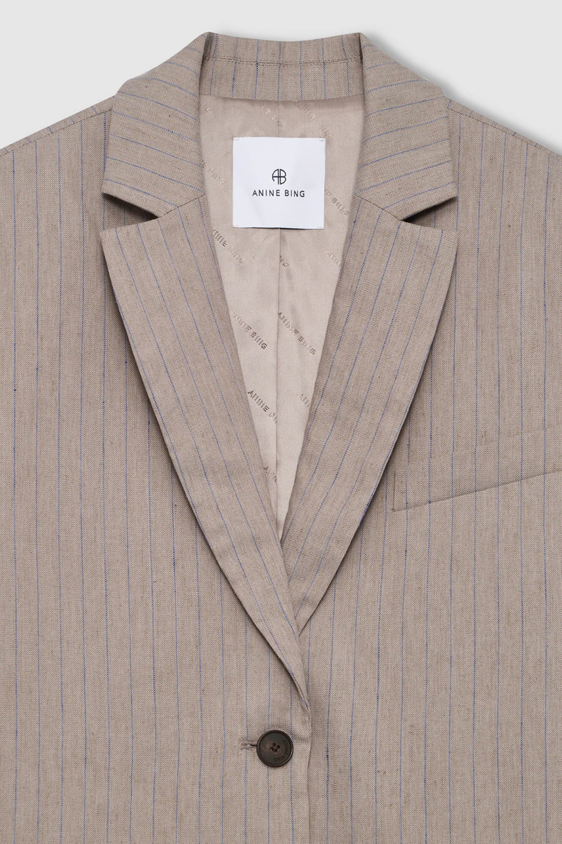 Anine Bing Quinn Blazer Taupe and Blue Pinstripe