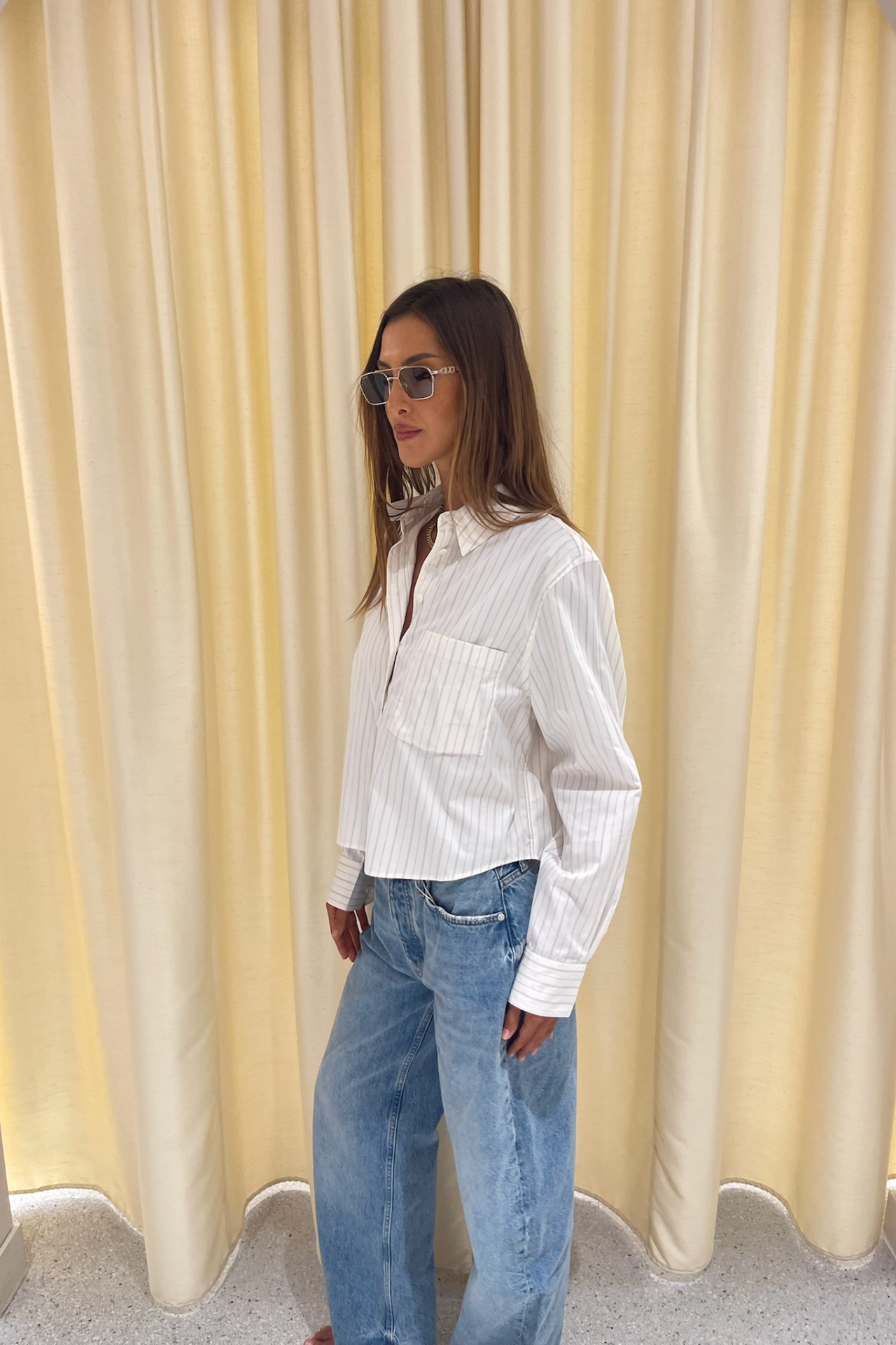 Anine Bing Essie Cropped Shirt Cream Pinstripe