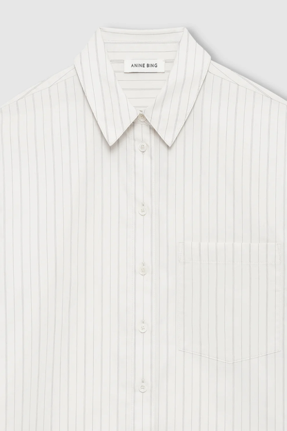 Anine Bing Essie Cropped Shirt Cream Pinstripe