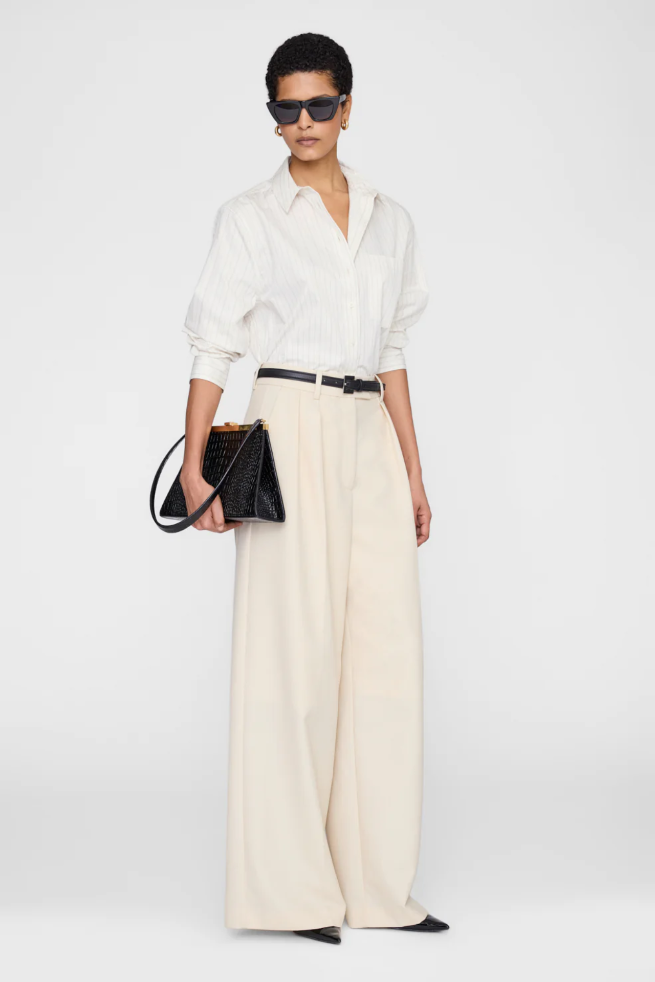 Anine Bing Essie Cropped Shirt Cream Pinstripe