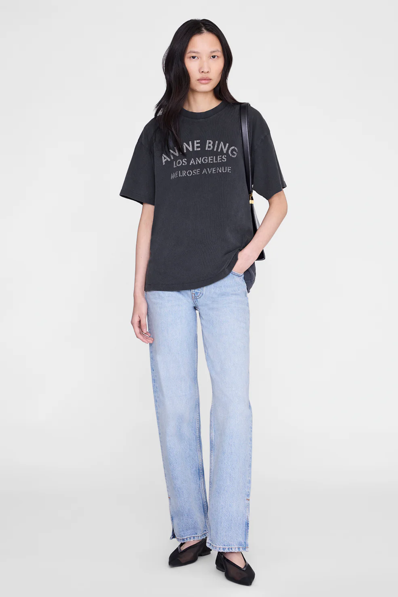 Anine Bing Cade Tee Melrose Stencil Washed Black