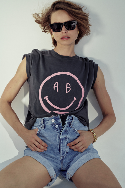 Anine Bing Cade Tee Smiley Washed Grey