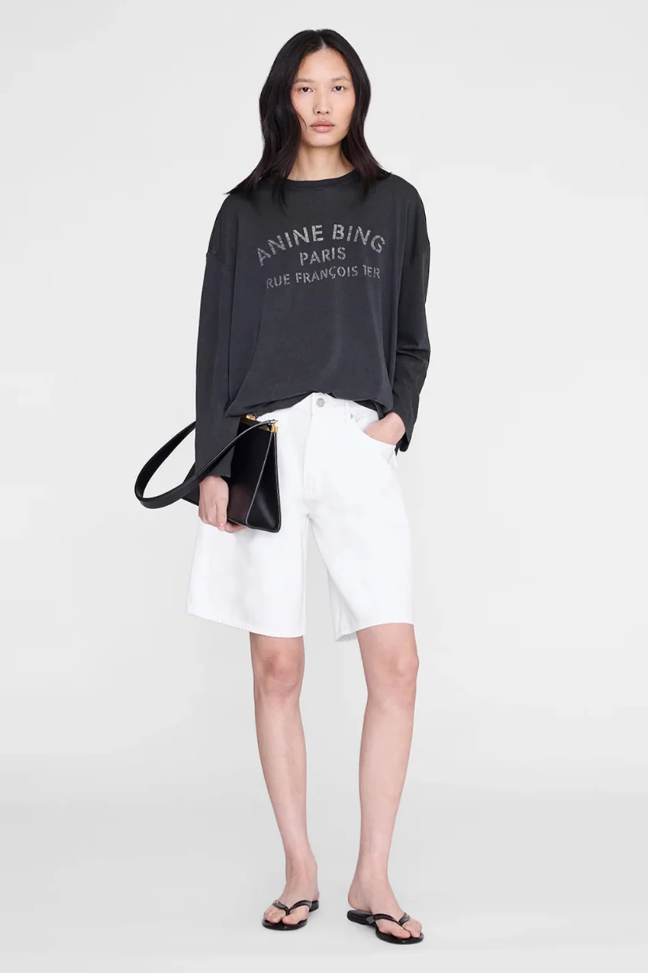 Anine Bing Ivan Long Sleeve Paris Stencil Washed Black