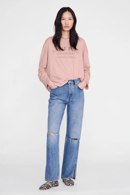 Anine Bing Ivan Long Sleeve Melrose Stencil Washed Blush