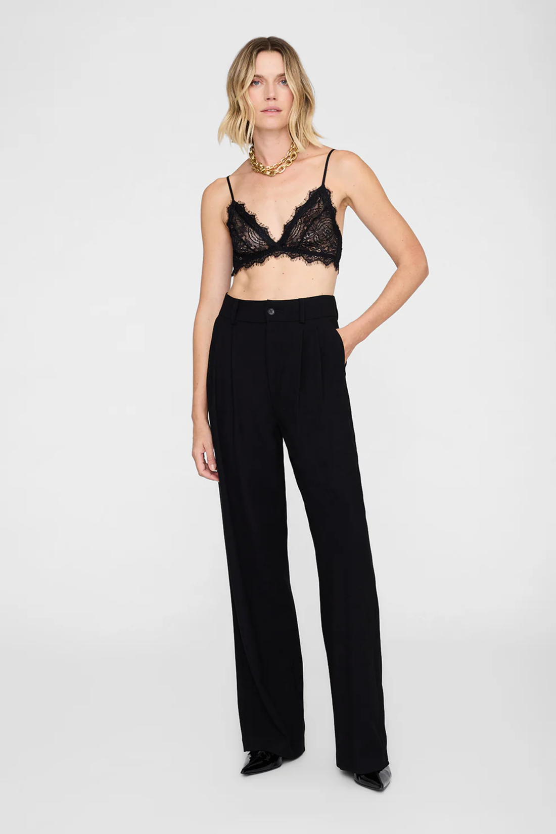Anine Bing Lace Bra with Trim Black