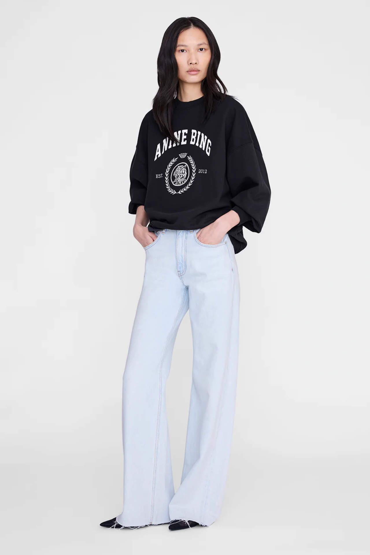 Anine Bing Miles Collegiate Sweatshirt Washed Black