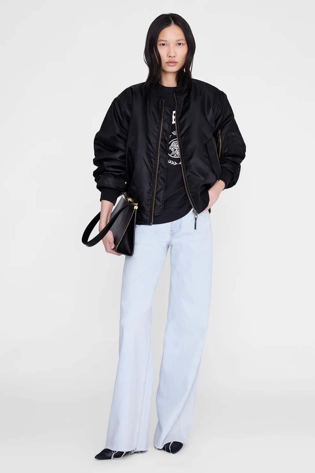 Anine Bing Miles Collegiate Sweatshirt Washed Black