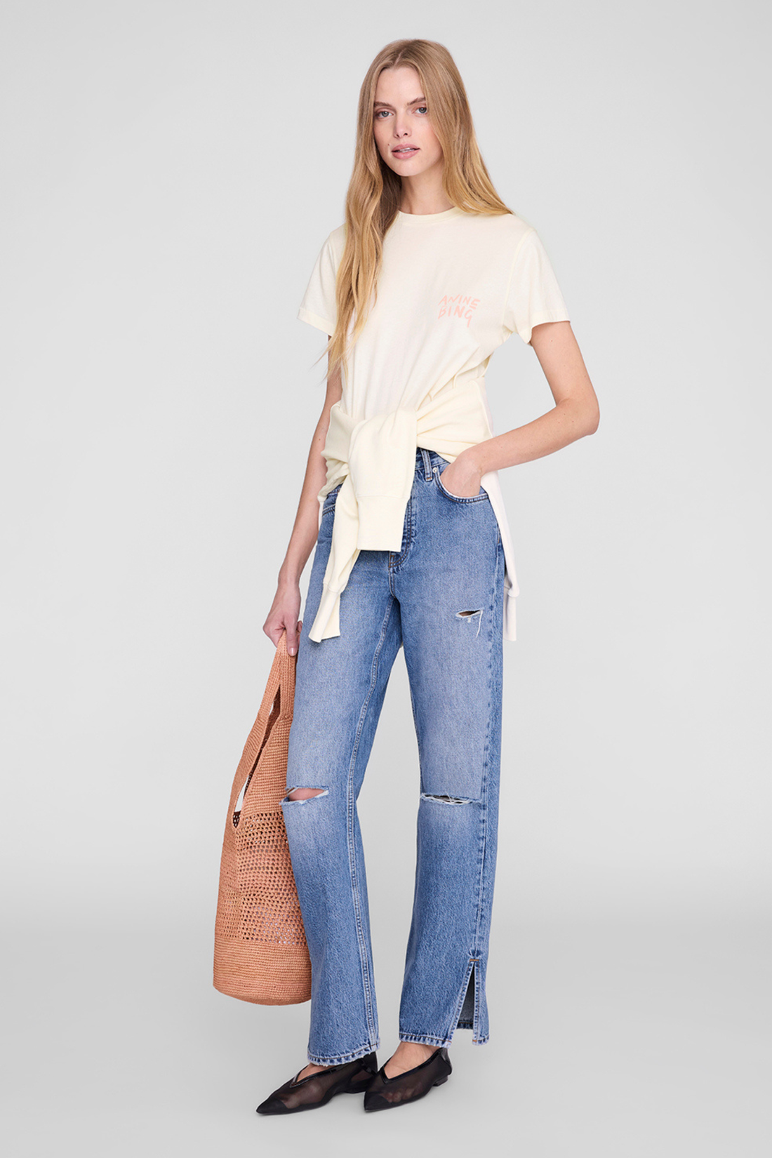 Anine Bing Shelley Tee Surfer Washed Buttercream