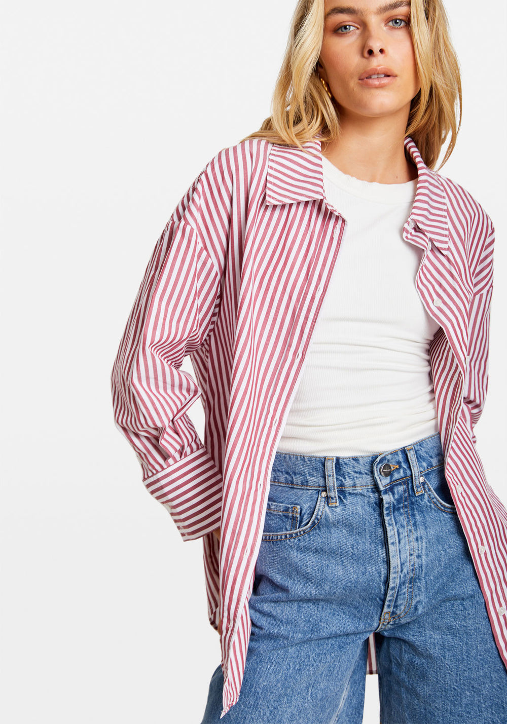 Anine Bing Mika Shirt in White And Lavender Stripe - ShopStyle Tops