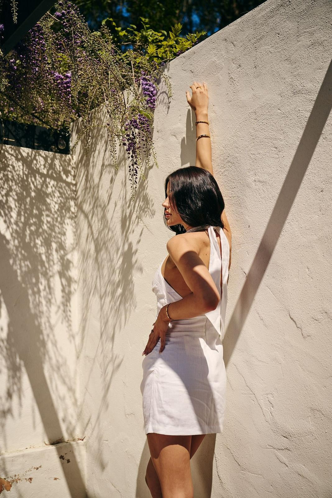 Linen Resin Halter Mini Dress