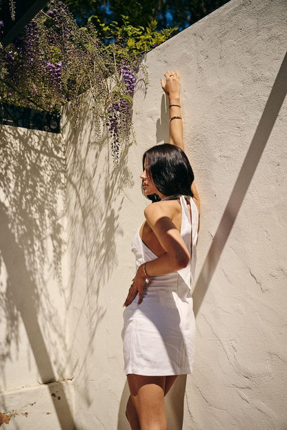 Linen Resin Halter Mini Dress