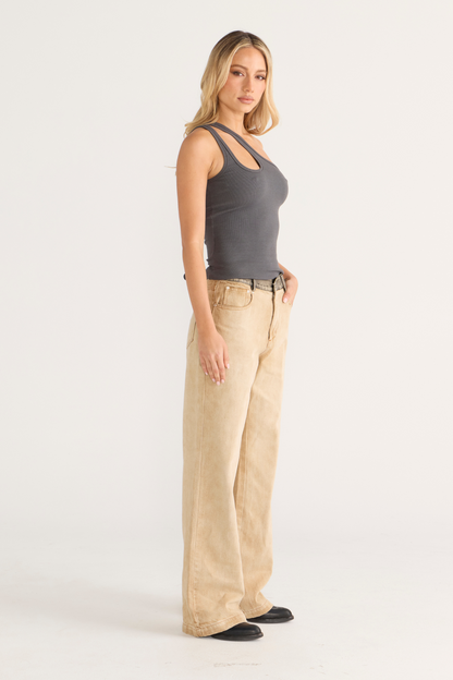One Shoulder key hole Singlet Coal
