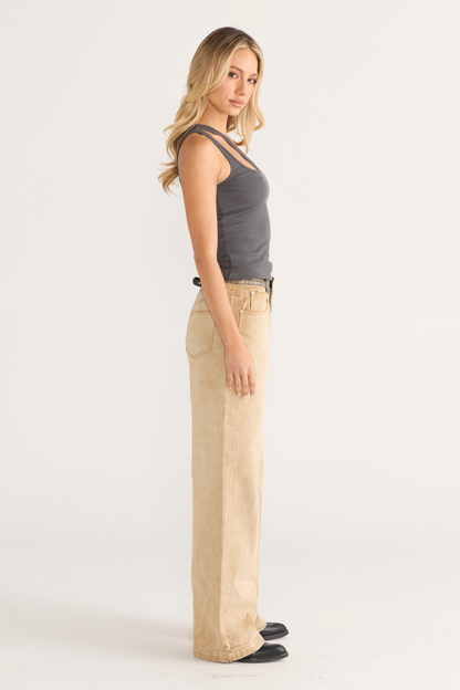 One Shoulder key hole Singlet Coal