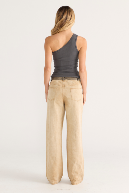 One Shoulder key hole Singlet Coal