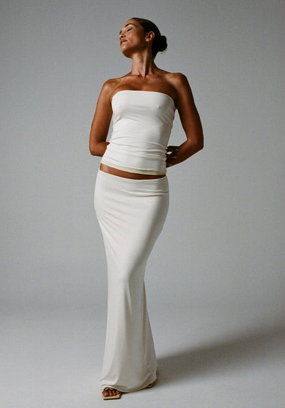 Aisha Reversible Maxi Skirt Butter/White