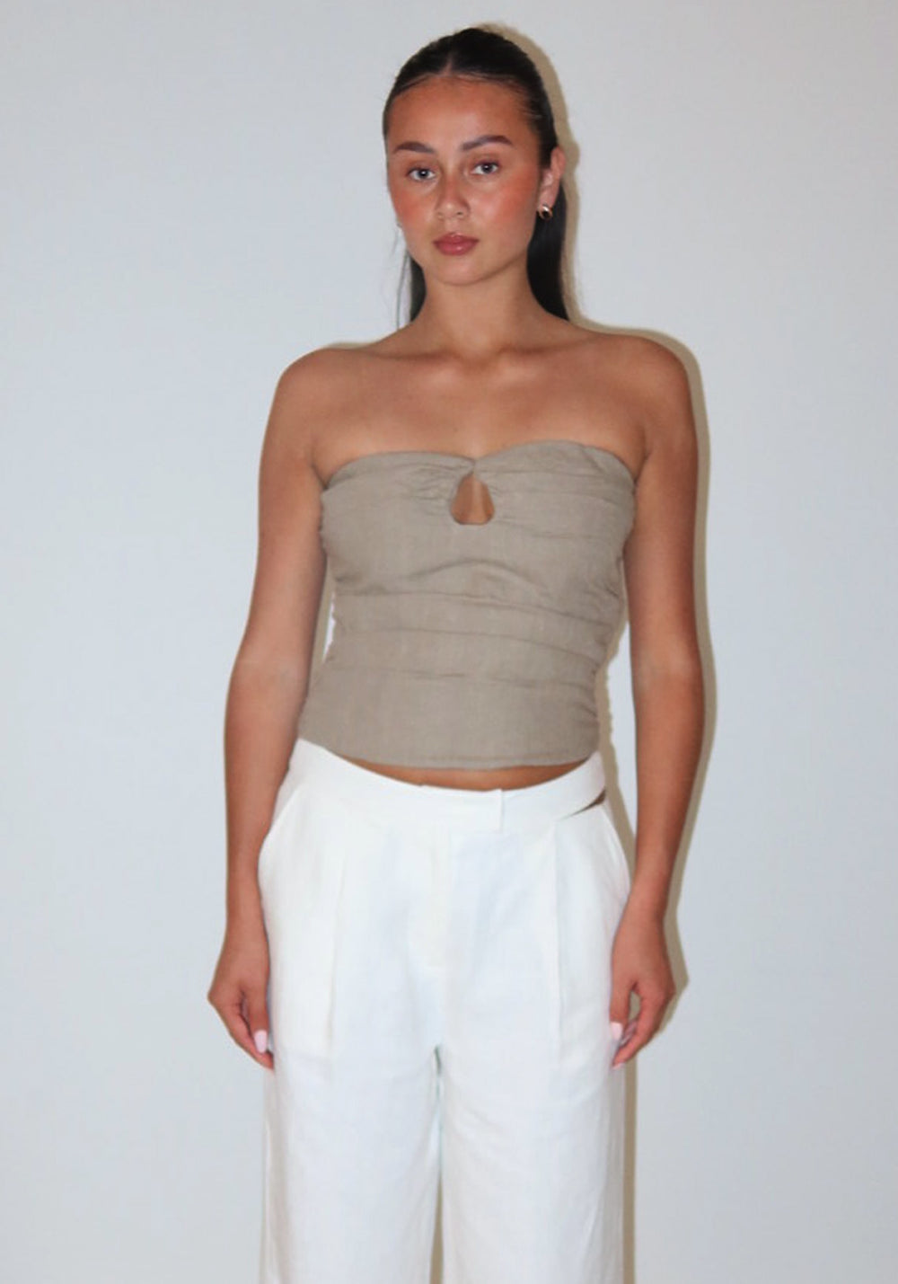 KEY HOLE LINEN BUSTIER OLIVE