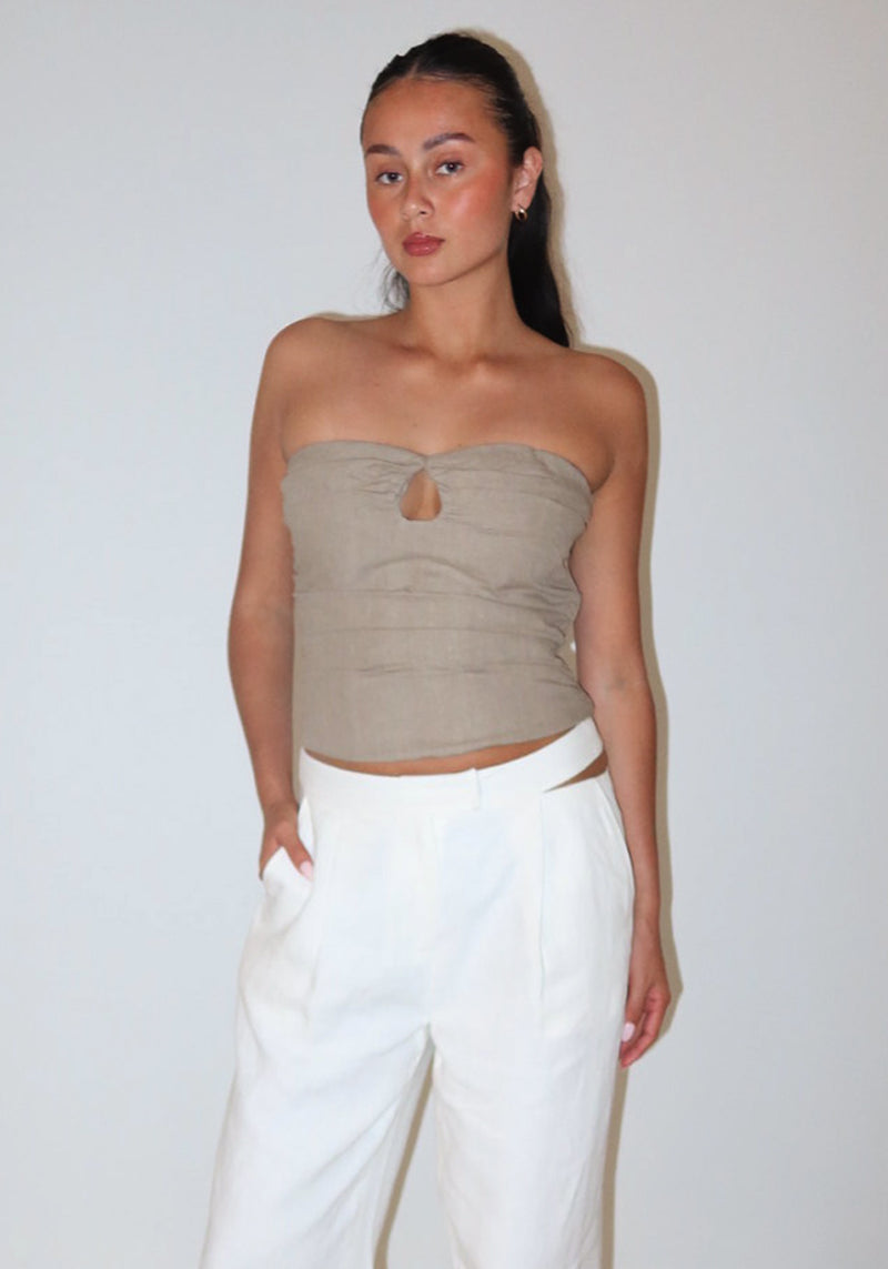 KEY HOLE LINEN BUSTIER OLIVE