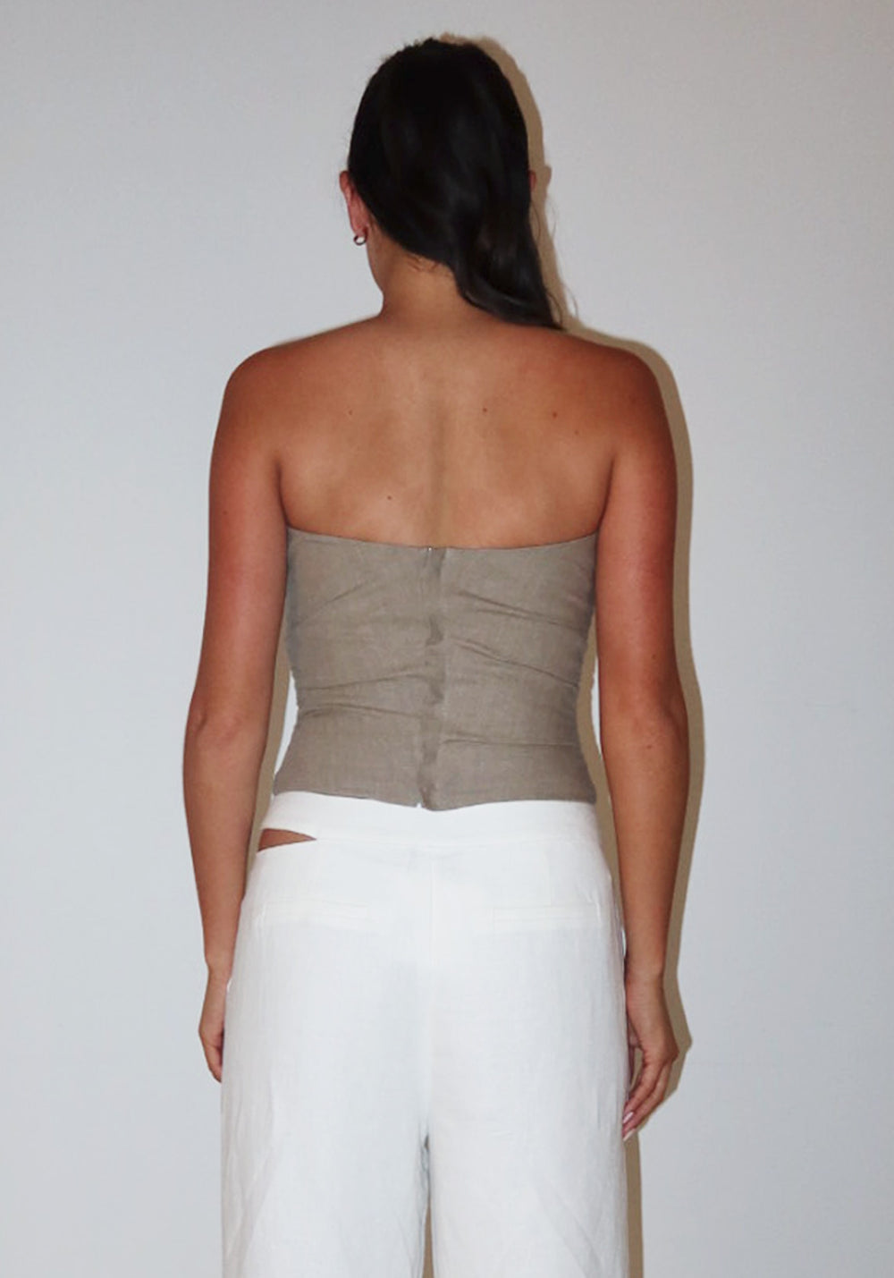 KEY HOLE LINEN BUSTIER OLIVE