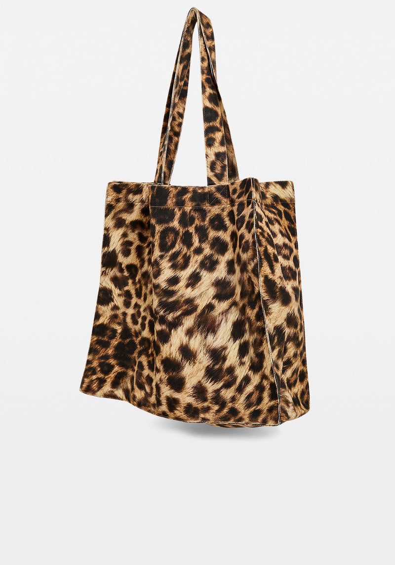 AISHA DENIM TOTE BAG LEOPARD