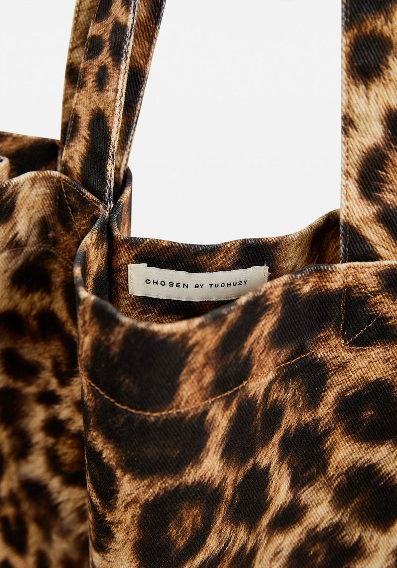 Pre-Order | AISHA DENIM TOTE BAG LEOPARD